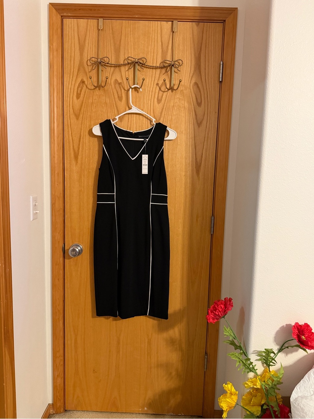 White House Black Market Black Dress with White Piping